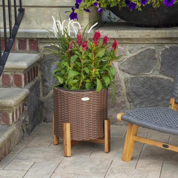 Brown Wicker Planter with Stand